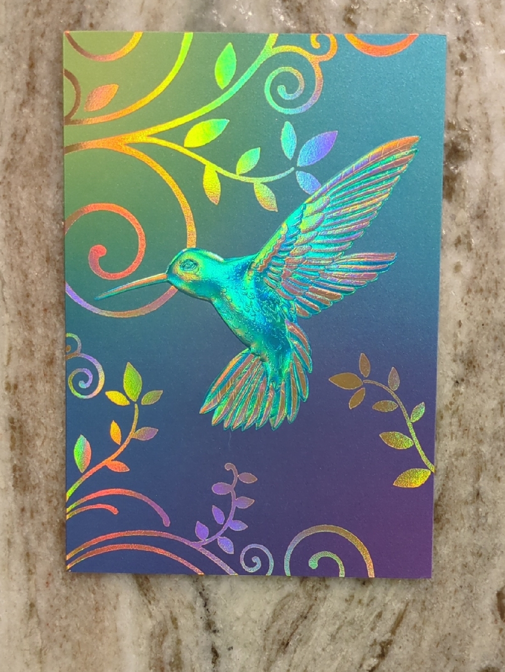 Papyrus Holographic Teal & Rainbow Hummingbird Note Card Set